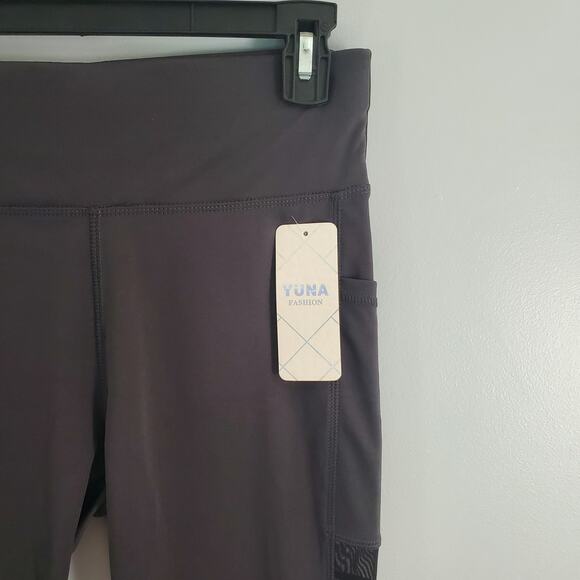 Yuna Fashion Pocket Sheer Slits Gray Workout Athleisure Leggings L/XL - Picture 4 of 8